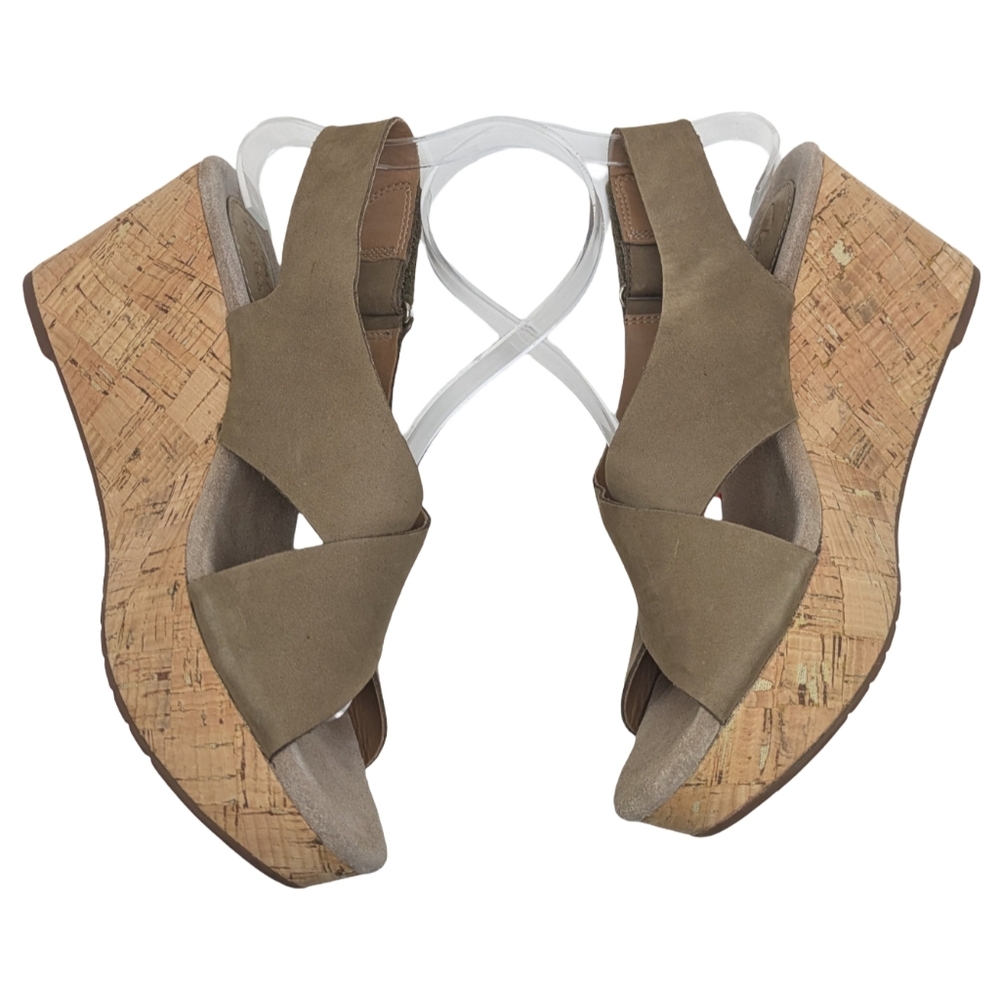 Clarks Women's Wedge Sandals 8 Tan Leather - Picture 4 of 14